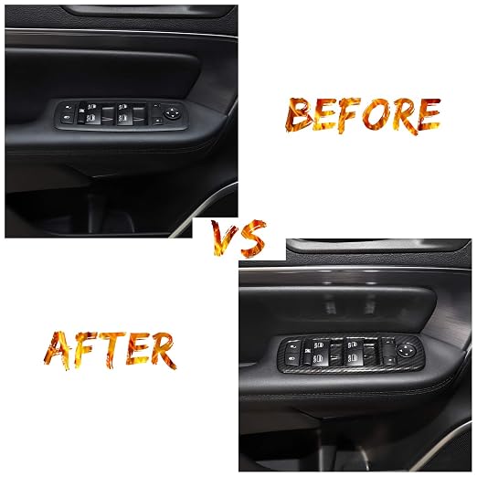 JeCar Window Lift Switch Cover Interior Button Trim Kit for Jeep Grand Cherokee 2011-2020 & Jeep Cherokee 2014-2020, Carbon Fiber Texture