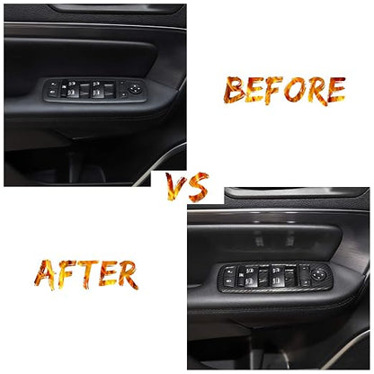 JeCar Window Lift Switch Cover Interior Button Trim Kit for Jeep Grand Cherokee 2011-2020 & Jeep Cherokee 2014-2020, Carbon Fiber Texture