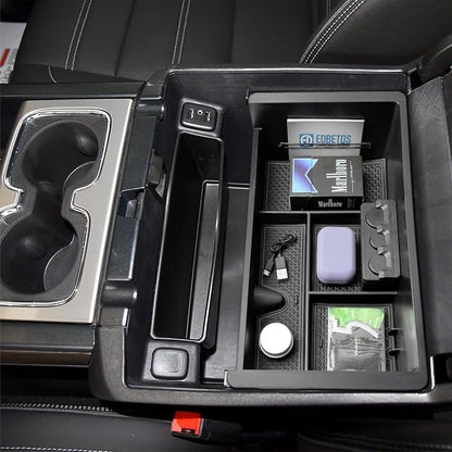 EDBETOS Center Console Organizer Tray Compatible with GMC Sierra 1500 Accessories/Silverado 1500 2014-2018 / Silverado 2500/3500 HD 15-19 /Suburban/Tahoe/Yukon 15-20 Armrest Storage Box (Black Trim)