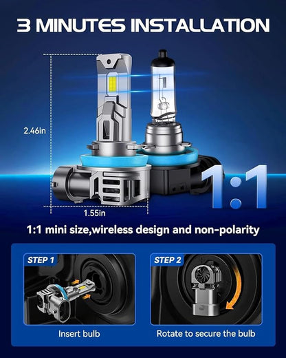 Laxmas 2025 Super Brightness 9005 H11 Bulb Combo, 56,000LM Brightness LED Light, HB3 and H8/H9 Bulbs, Wider Driving Vision, 6500K Cool White, Plug and Play, Pack of 4