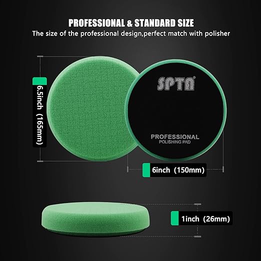 T120 Heavy-Cut Foam Polishing Pads, SPTA 3Pcs 6.5 Inch Face for 6 Inch 150mm Backing Plate Compound Buffing Sponge Pads for Car Buffer Polisher Compounding, Polishing and Waxing -FPTSS6G-3
