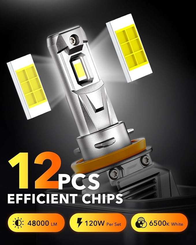 OXILAM H11 9005 Light Bulbs Combo, [Upgraded & Brightest] 116,000LM 1400% Bright 6500K Cool White, Anti-Flicker, 60000Hrs Lifespan, H8/H9/H16 HB3 LED Light Compatible with Cars Trucks SUVs, Pack of 4