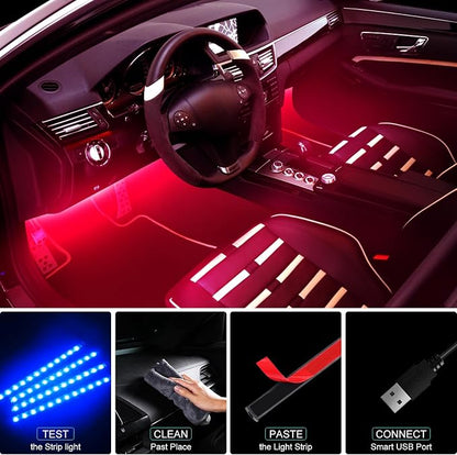 Hovano Car Interior LED Lights, APP Control with USB Port, RGB Color Change with Music Sync & DIY Mode, 48 LEDs Lights for Under Dash Running Board Truck