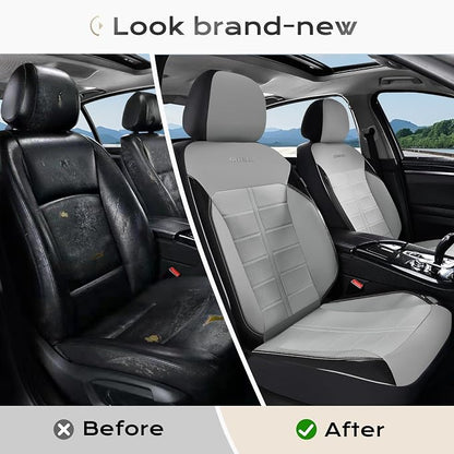 Coverado Front Seat Leather Covers, Full Leather Construction with Carbon Fibre Weave, Universal Fit for Most Cars SUV Trucks (Gray)