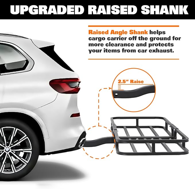 WEIZE Hitch Mount Cargo Carrier Basket 53" X 19" + Waterproof Cargo Bag, Hauling Weight Capacity of 500 Lbs fit on 2 Inch Receiver, with Hitch Stabilizer, Net and Straps