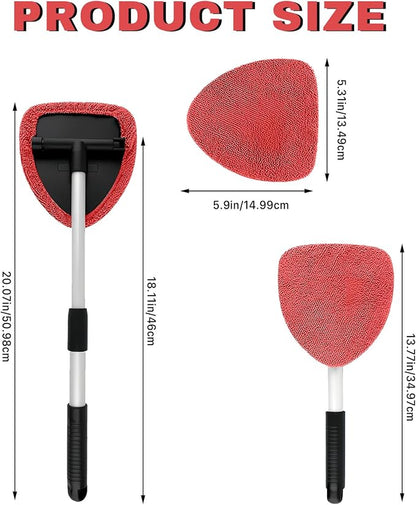 Car Window Cleaner, Car Cleanser Brush, Car Accessories Car Cleaning Supplies Tools, Car Cleaning Kit with Extendable Handle, Microfiber Cloth, Spray Bottle, Fits All Cars (Red)