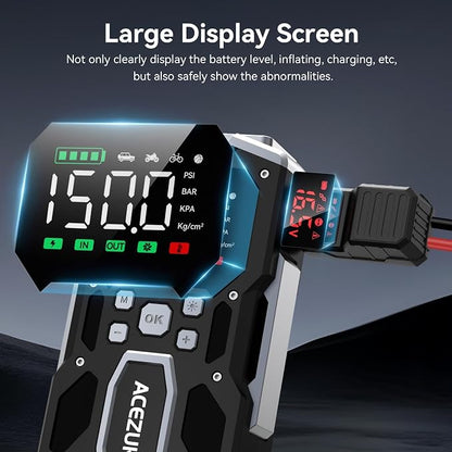 Portable Car Jump Starter with Air Compressor, ACEZUK 160PSI 8000A Jump Starter (All Gas/10.0L Diesel), 12V Battery Jump Box Car Battery Jumper Starter with 3.4" LCD Display, 2 Lights