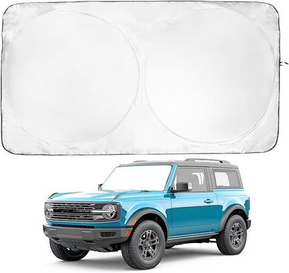 Windshield Sun Shade | Compatible for Ford Bronco (2021-2026) | Certified 99.87% UVB & 99.02% UVA Car Sun Shade. Award Winning Sunshade - Patented Technology | Car Shades by Kinder Fluff