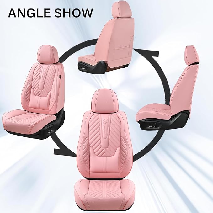 Coverado Seat Covers Front Seats, Car Seat Cover Protector with Lumbar Support, Waterproof Car Seat Cushion, Leather Seat Covers Carseat Cover Universal Fit for Most Cars，Pink
