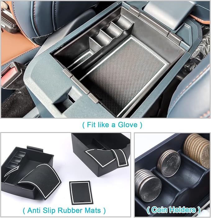 CDEFG for 2022 2023 2024 2025 2026 Ford Maverick Center Console Organizer Tray 2022-2026 Maverick Armrest Trays Storage Box Coin Container 2022-2026 Maverick Truck Accessories, 2Pcs(White Trim)