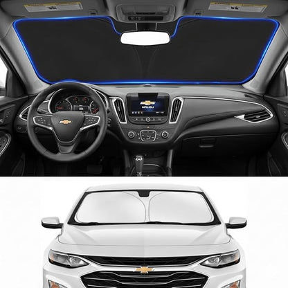 Custom Fit Windshield Sun Shade for Chevy Chevrolet Malibu 2016-2026 | Custom Fit Windshield Cover, Blocks UV Rays, Double-Layer Heat Shield, Durable Frame, Easy Fold & Storage