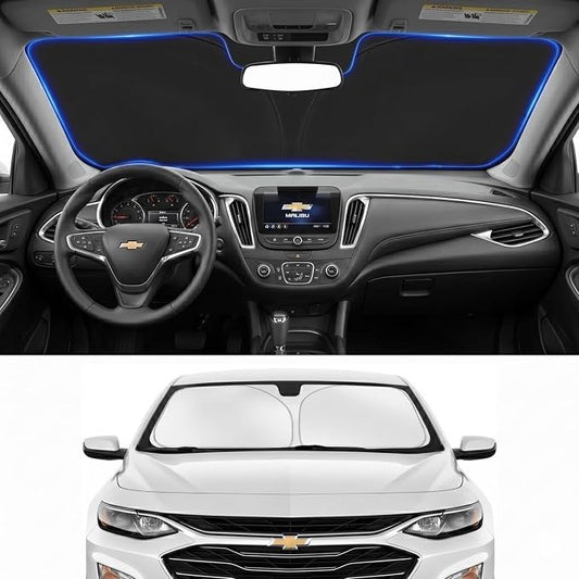 Custom Fit Windshield Sun Shade for Chevy Chevrolet Malibu 2016-2026 | Custom Fit Windshield Cover, Blocks UV Rays, Double-Layer Heat Shield, Durable Frame, Easy Fold & Storage