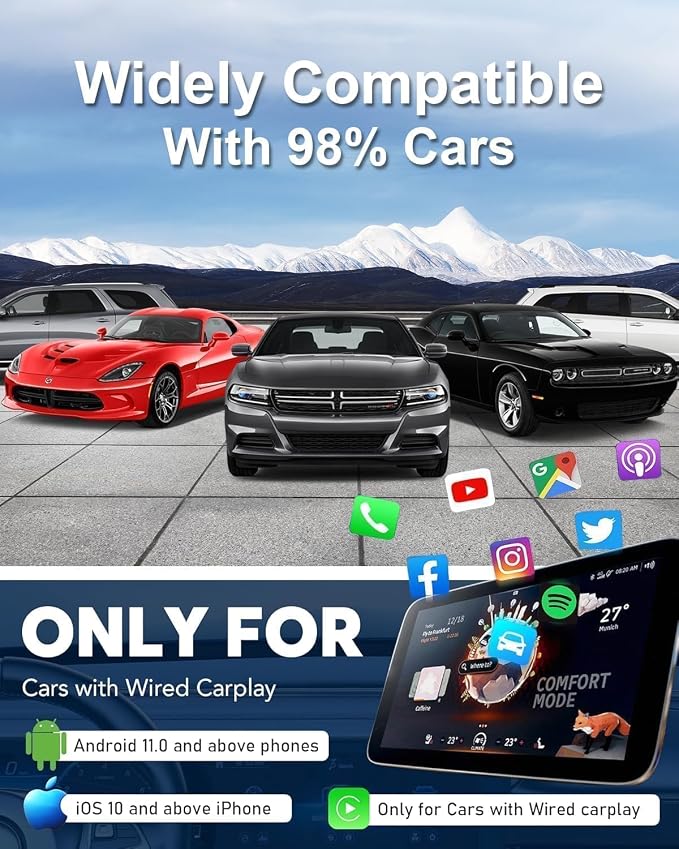 Wireless Carplay Adapter for iPhone Ai Magic Box with Netflix/YouTube Supports TF/Card Dongle Plug and Play Easy Setup Carplay & Android Auto Video Entertainment for iOS 10+