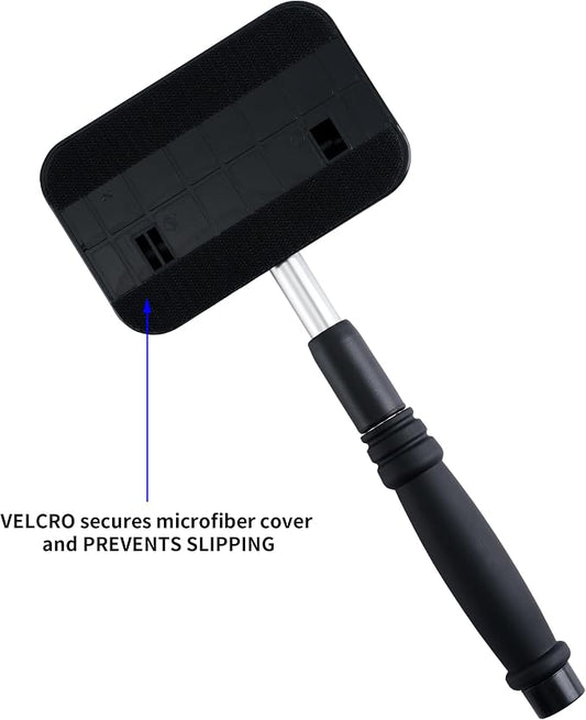 Polyte Pivoting Windshield Glass Cleaning Tool Extendable Aluminum Handle w/3 Premium Microfiber Covers