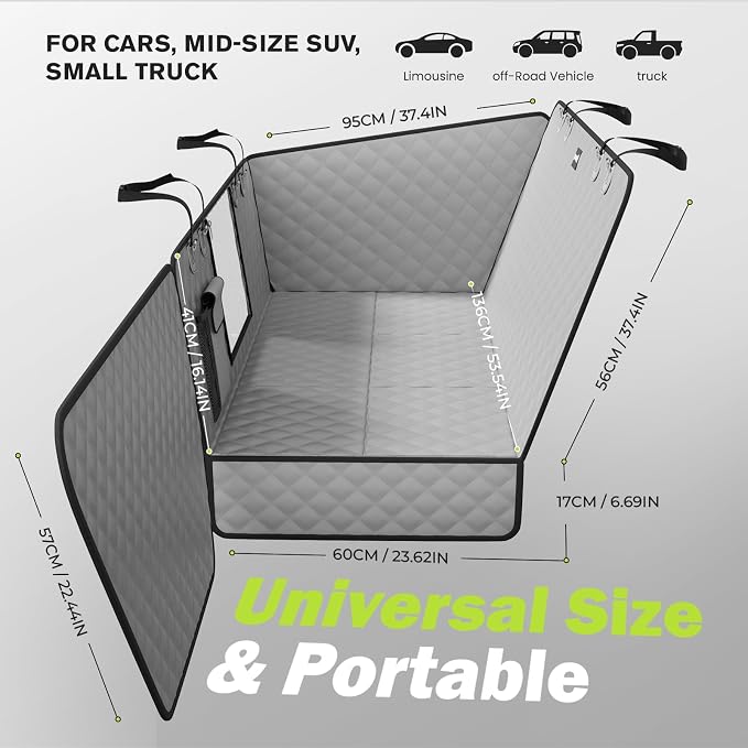 Pecute Dog Car Seat Cover for Back Seat 53.54 * 23.62 in, Car Window Fixing for Maximum Car Protection, Leather Fabric Back Seat Extender for Dogs, Waterproof & Scratch-Resistant, Support to 330 lbs