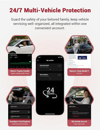 Rocco Pro OBD2 Scanner Bluetooth for iPhone & Android, No Subscription, Full System Car Diagnose with AI Repair Guide, ABS/SRS/Transmission Code Reader, Used Car Inspector, Vehicles 1996+