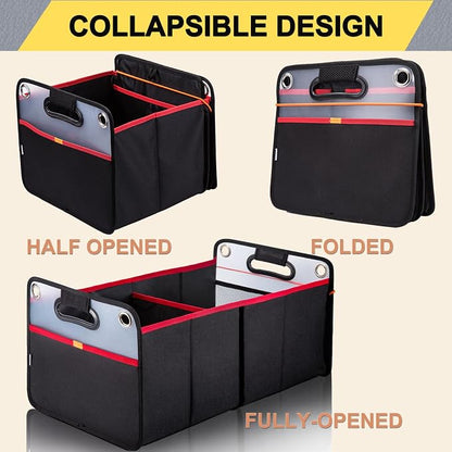 Car Trunk Organizer, Collapsible Auto Trunk Organizer Storage, Portable Grocery Cargo Container with Two Large Compartments for SUV, Vehicle, Truck, Home and Office