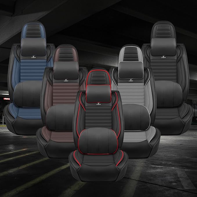Seat Covers Full Set Fit for Nissan Rogue 2015-2026, Breathable and Comfortable Leather Car Seat Cover, Deluxe Waterproof Cushion Cover Auto Interior Accessories (Black Red)