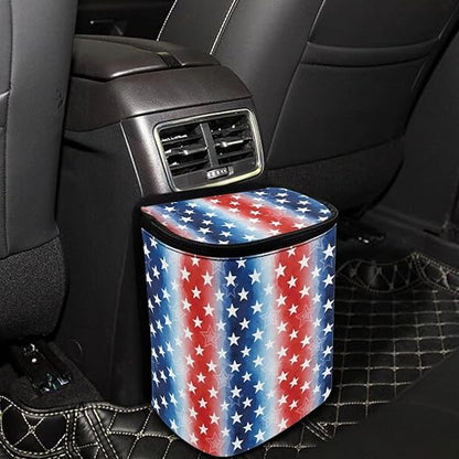 Talayituse American Flag Star Print Car Trash Can with Lid, 4th of July Leak Proof Auto Trash Bag Hanging Vehicle Garbage Can Multipurpose Storage Container for Back Seat Road Trip
