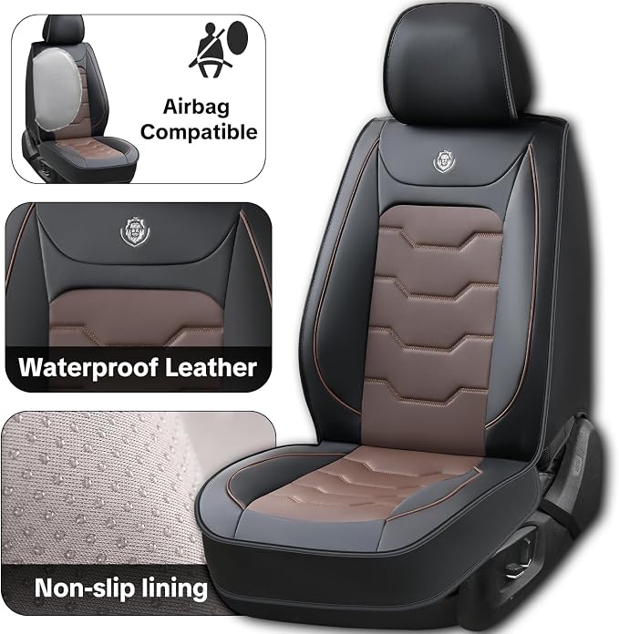 Car Seat Covers, Universal Fit for Most Vehicles, Waterproof Leather, Pet-Friendly Car Seat Covers, 5-Piece Complete Set, Protects Car Seats, Upgrades Interior, Airbag Compatible