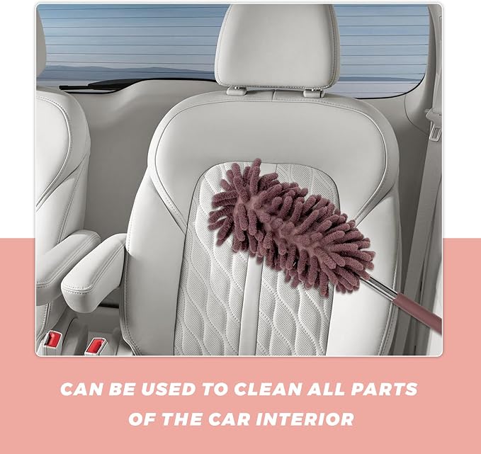 2PCS Car Interior Duster with Extension Pole, 11.8 to 30.5 Inch Retractable Dusters Washable Car Interior Cleaning Brush, Soft Scratch-Free Chenille Auto Dash Vent Window Duster (Khaki)