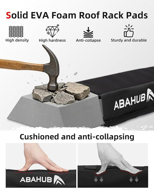 Abahub Soft Roof Rack Pads with 2 Tie Down Straps, 2 Tie Down Ropes, 2 Hood Loops and Storage Bag, for Surfboard, Kayak, Canoe, Heavy Duty Universal Car Roof Racks System