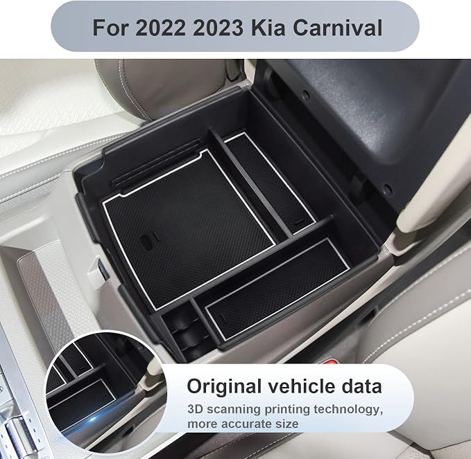 SKTU Compatible with 2022-2025 2026 Kia Carnival Center Console Organizer 2024 2025 2026 Carnival Accessories Console Tray 2024 2025 2026 Carnival Console Organizer with Coin and USB Hole (White)