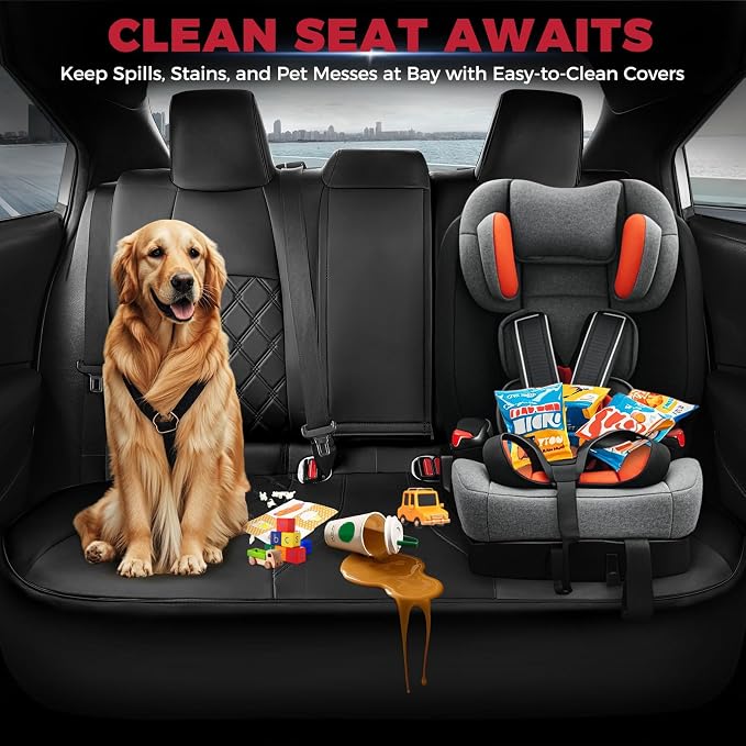 FREESOO for Toyota Corolla Seat Covers L LE 2020 2021 2022, Luxury Leather Seat Covers for Cars, Custom Fit Car Seat Covers, Waterproof Car Seat Cover Cushions Protector, Black Full Set