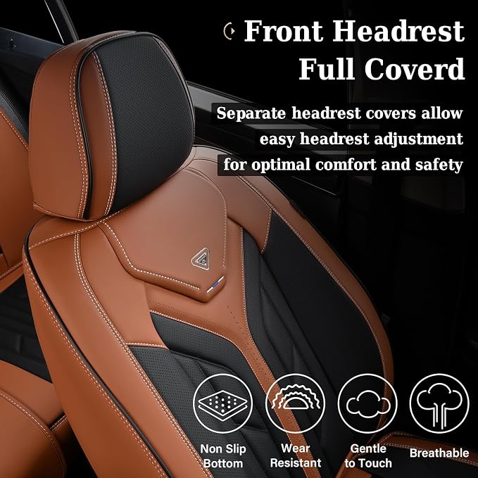 Coverado Seat Covers, Car Seat Covers Full Set, Leather Seat Covers for Cars, Automotive Seat Covers Car Seat Protector Car Accessories Fit for Most Sedans SUV Pick-up Truck(Black&Brown)