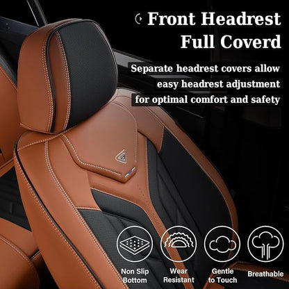 Coverado Seat Covers, Car Seat Covers Full Set, Leather Seat Covers for Cars, Automotive Seat Covers Car Seat Protector Car Accessories Fit for Most Sedans SUV Pick-up Truck(Black&Brown)