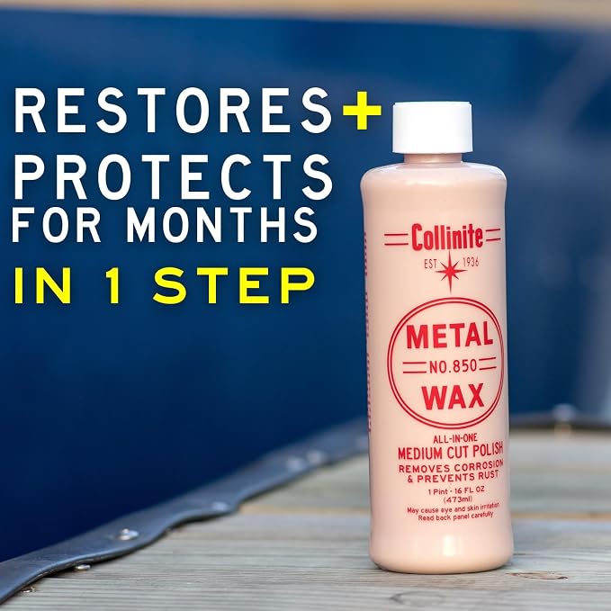 Collinite 850 Metal Wax & Polish Removes Rust & Prevents Oxidation in One Step - Heavy Duty Formula Easily Restores and Protects - For Aluminum, Chrome & Stainless Steel (16 fl oz)