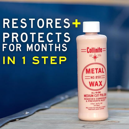 Collinite 850 Metal Wax & Polish Removes Rust & Prevents Oxidation in One Step - Heavy Duty Formula Easily Restores and Protects - For Aluminum, Chrome & Stainless Steel (16 fl oz)