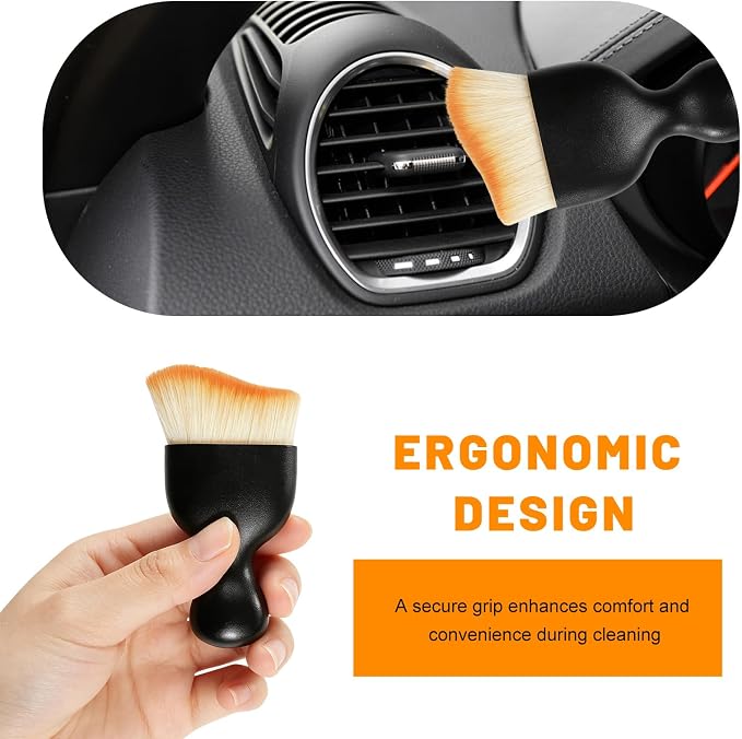 4PCS Car Detailing Brush Kit, Auto Cleaning Kit Includes Vent Cleaner & 3 Ultra Soft No Scratch Boar Hair Brushes, Multi-Use Interior & Exterior Detailing Brush for Most Cars