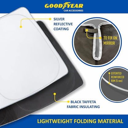 Goodyear Foldable Windshield Sunshade for Hyundai Sonata 2016-2019, Car Accessories, Sunshade Cover, Sun Shade Car Windshield, Window Sun Blocker - GY008273