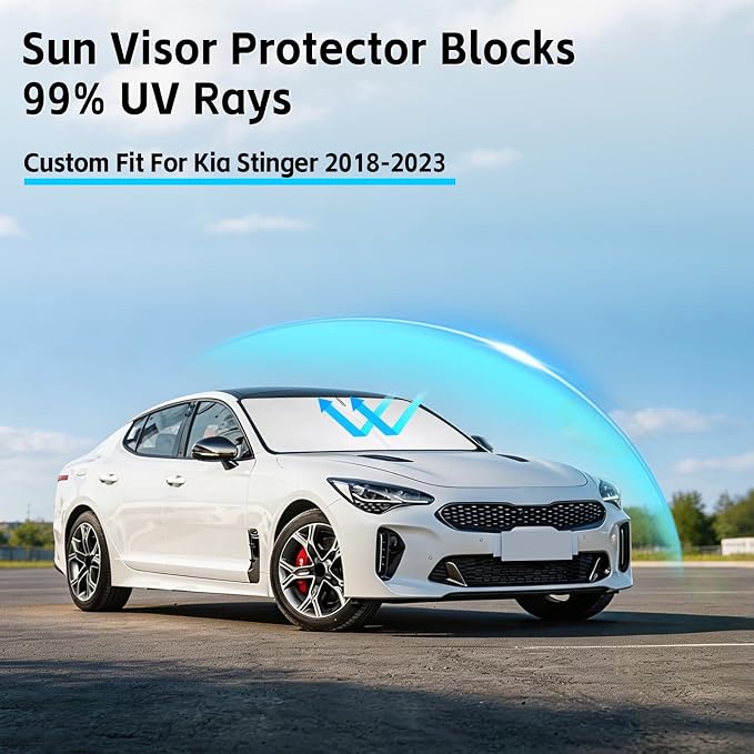 Windshield Sun Shade for Kia Stinger 2018-2023 Sunshade 300T Windshield Cover Shield Protector Blocks UV Rays Custom Fit Stringer Front Window Shades Windshield Accessories Keep Cool Foldable