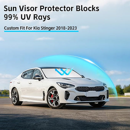 Windshield Sun Shade for Kia Stinger 2018-2023 Sunshade 300T Windshield Cover Shield Protector Blocks UV Rays Custom Fit Stringer Front Window Shades Windshield Accessories Keep Cool Foldable