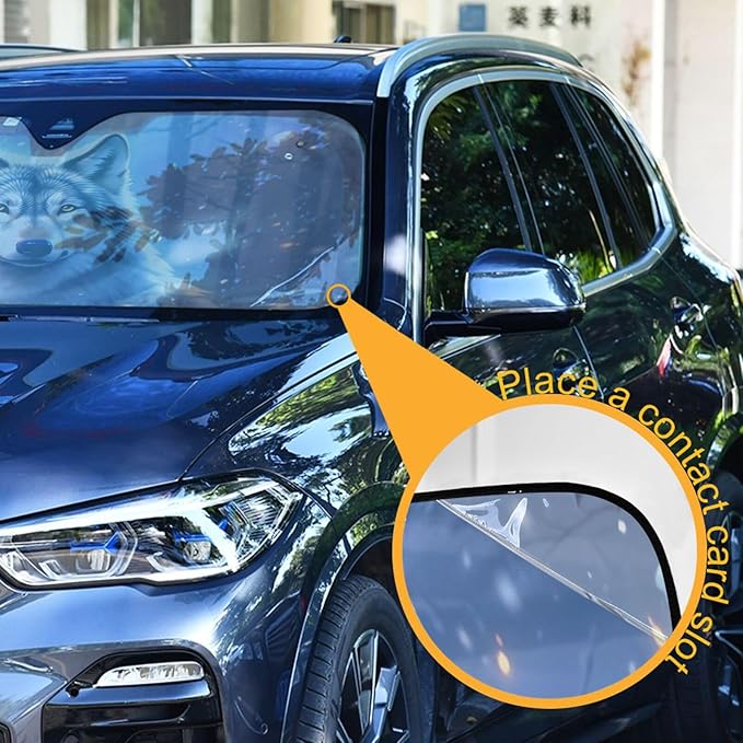 Wolf Winter Forest Windshield Sun Shade for Car Auto SUV Truck Foldable Front Window Sunshade Sun Visor Protector Block UV Rays Reflect Heat, 55" x 28"