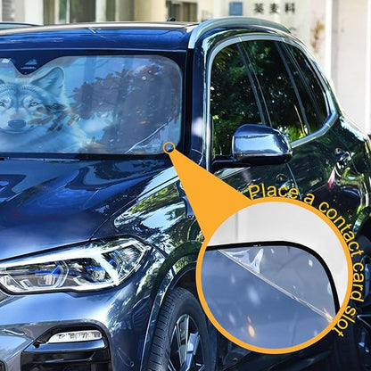 Wolf Winter Forest Windshield Sun Shade for Car Auto SUV Truck Foldable Front Window Sunshade Sun Visor Protector Block UV Rays Reflect Heat, 55" x 28"