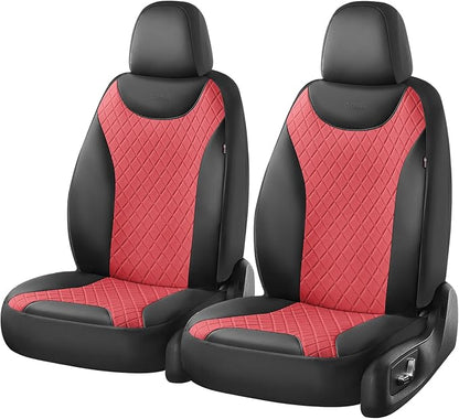 Coverado Front Seat Covers, 2 Packs Leather Seat Covers for Cars, Driver Seat Protectors with Splicing Design，Waterproof Car Seat Cushions Universal Seat Covers Fit for Most Cars, Black & Red