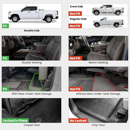 LASFIT Floor Mats 2019-2026 for Chevy Silverado/GMC Sierra 1500, 2020-2026 2500HD 3500HD, Only Double Cab/Bucket Seat (Only Fit with Rear Under-Seat Storage, But Not Fit 2nd Row Plastic Storage)