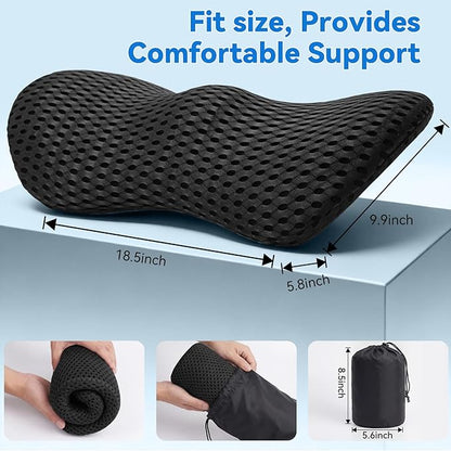 Lumbar Support Pillow, Memory Foam Lumbar Pillow for Office Chair and Car Seat, Back Pillow for Lower Back Pain Relief, Back Support Pillow for Sitting, Driving, Traveling (Dark Black)