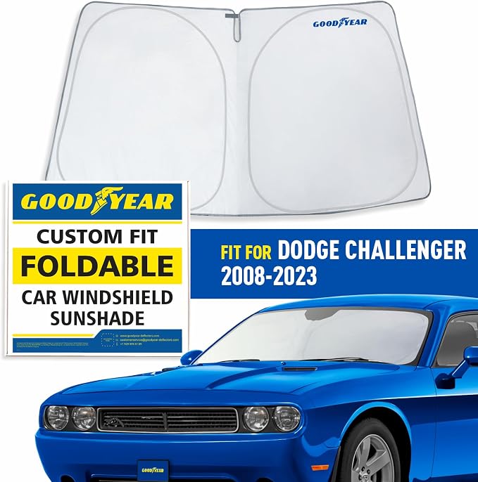 Goodyear Foldable Windshield Sunshade for Dodge Challenger 2008-2023, SUV car Accessories, Sunshade Cover, Sun Shade Car Windshield, Window Sun Blocker - GY008291