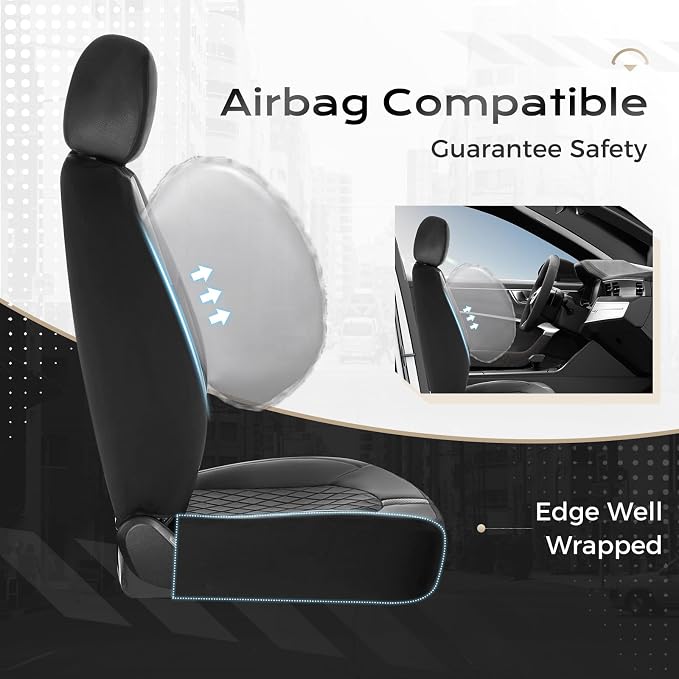 Coverado Universal Front Car Seat Covers, Waterproof Seat Protectors for Gym Sports & Pets, Quick-Fit for Cars SUVs and Trucks (Black)