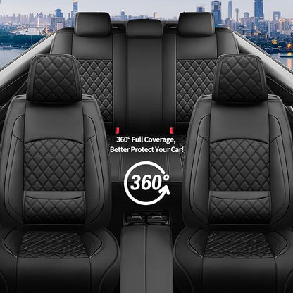 Car Seat Covers Compatible with Hyundai Kona 2018-2025 2026 - Full Set 5 Seats Luxury Leather All-Weather Seat Cushions & Protectors, Waterproof & Breathable, Airbag Compatible (Black)