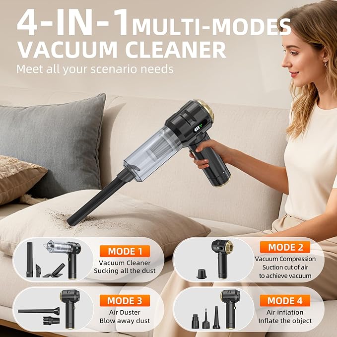 Handheld Vacuum Cleaner Cordless, 23000Pa Powerful Car Mini Vacuum Cleaner, Rechargeable Portable Lightweight dust Catcher for Home Car Carpet Stairs Pet Hair Deep Cleaning（Black-Gold）.