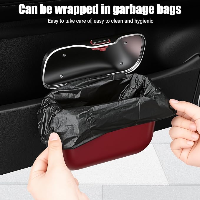 UYYE Car Trash Can, Car Garbage Bin with Lid & Handle - Leak-Proof Mini Trash Can for Car, Truck, SUV - Essential Car Accessories for Organization (Red)