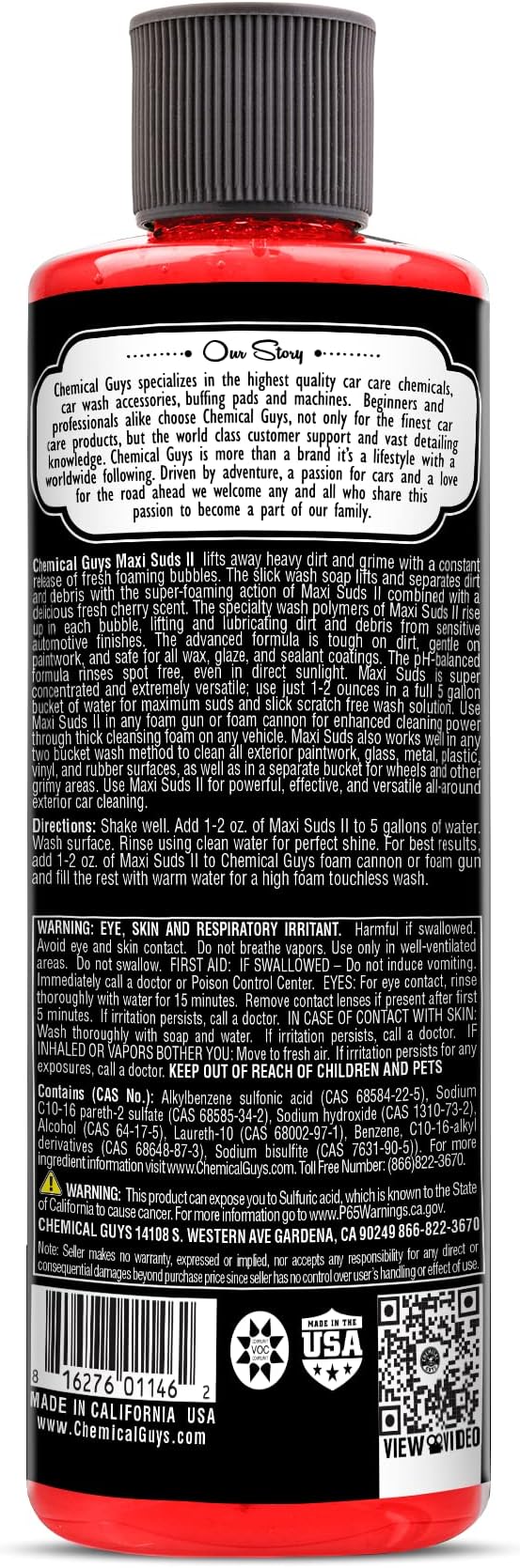 Chemical Guys CWS_101_16 Maxi-Suds II Foaming Car Wash Soap (Works with Foam Cannons, Foam Guns or Bucket Washes) Safe for Cars, Trucks, Motorcycles, RVs & More, 16 fl oz, Cherry Scent (Pack of 2)