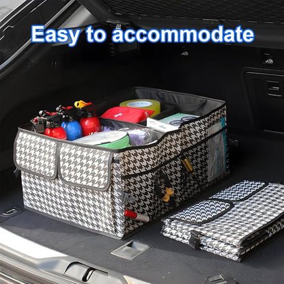 Mandark Car Trunk Organizer, Collapsible Multi Compartment Vehicle Storage Box, Waterproof Adjustable Automotive Organization Container Accessories, Universal for SUV, Sedan, Truck (Checkerboard)