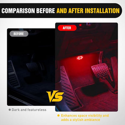 Nilight Wireless Magnetic RGB LED Interior Lights, 2 PCS 7 Colors USB Rechargeable Universal Mini Sticky Footwell Ambient Atmosphere Reading Lamp with Touch Sensor, Portable Night Lighting for Car