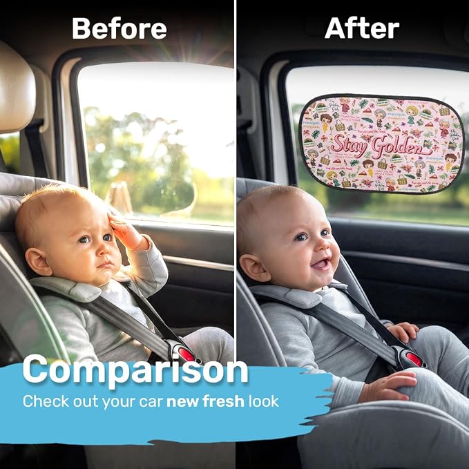 GENANY 2pcs Girls Window Sun Shade for Sedan SUV Truck (21x14 Inches), Sun Shades for Side Window, Accessories for Kids, Baby Window Shades, Spring Car Decor